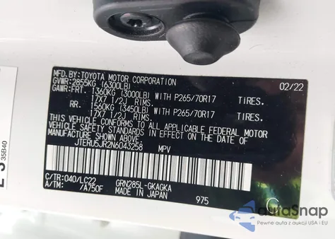 2022 Toyota 4Runner Trd Off Road Premium z USA, uszkodzony, nr VIN JTERU5JR2N6043258